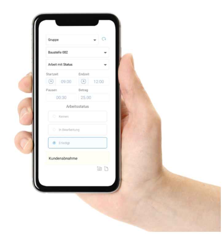 Entering working hours on the smartphone