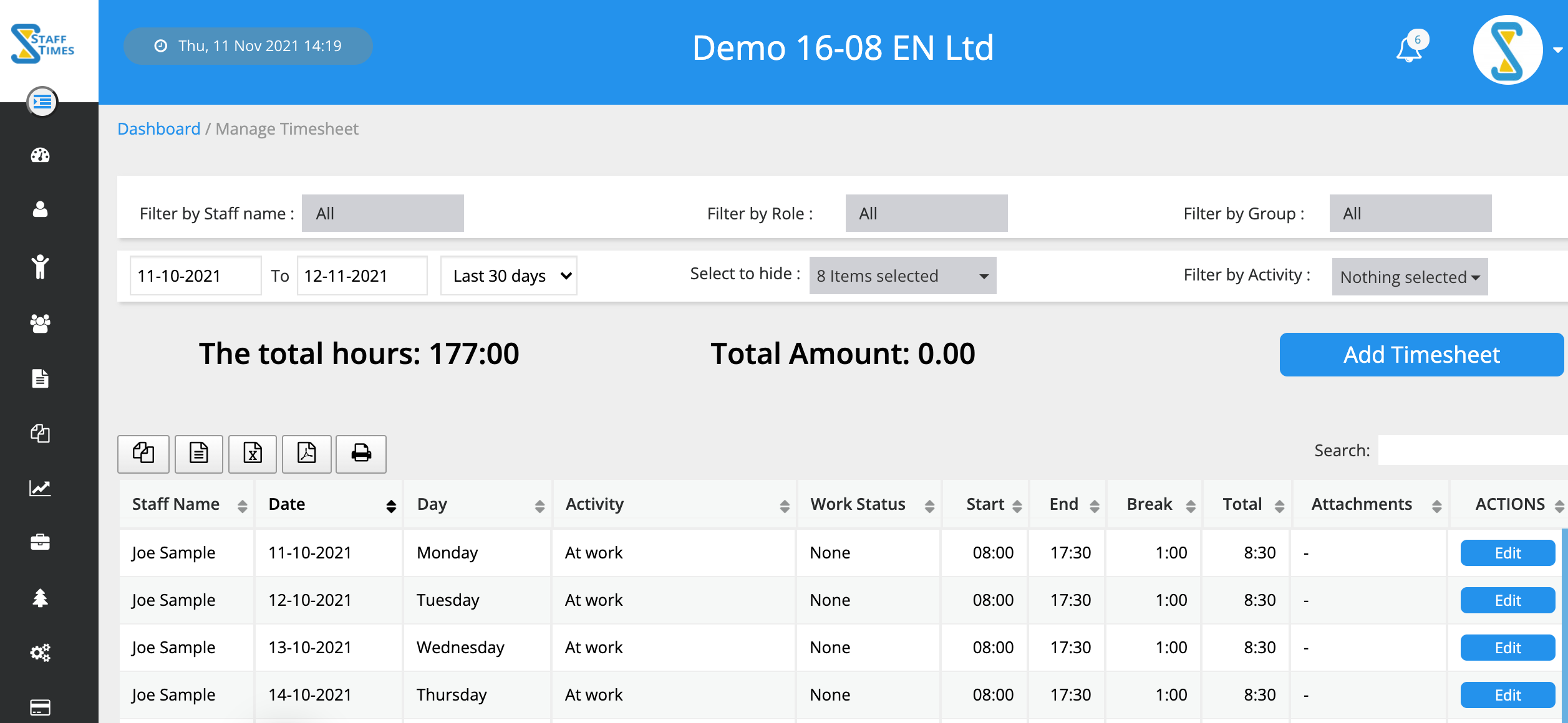 Manage timesheet in time tracking software for construction companies